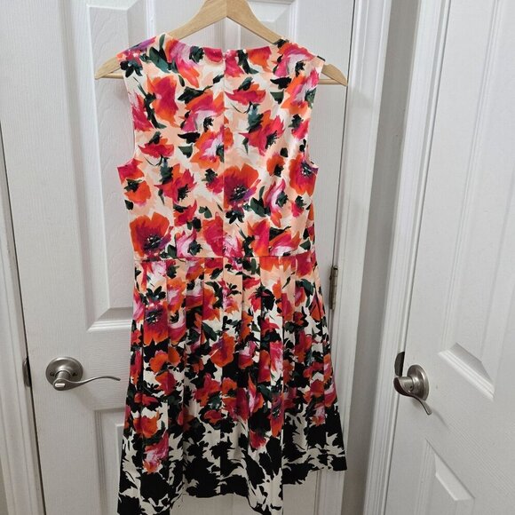 Talbots Midi Dress Womens 2P Petites Pink Black Floral Pleated A-line Tradwife - Picture 2 of 13